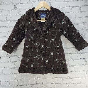 Rothschild Coat Girls Sz 4 Brown Faux Suede Embroidered Sherpa Lined‎